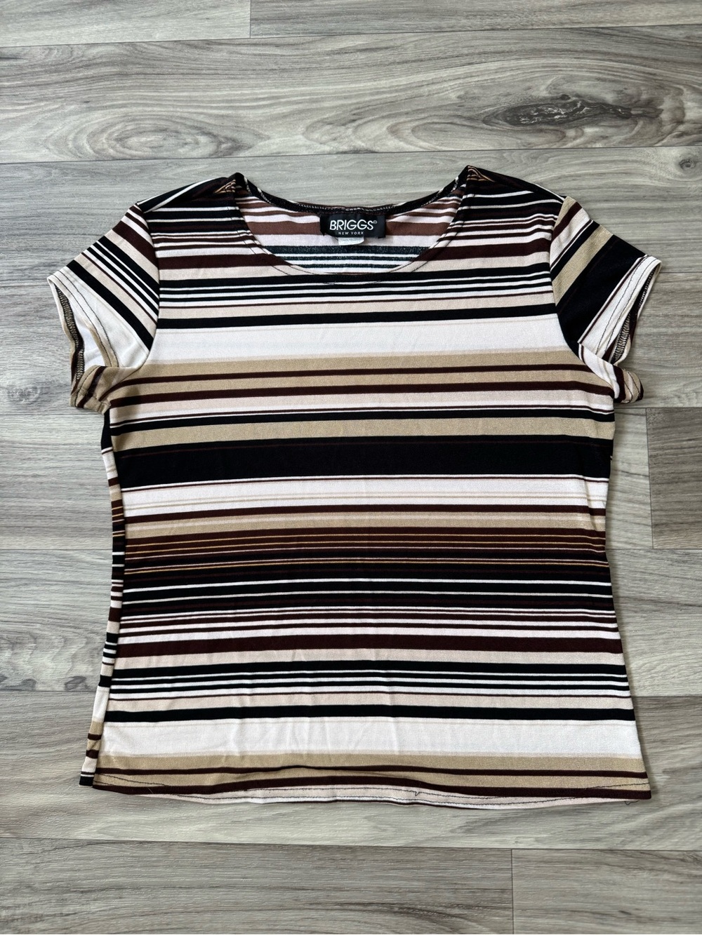 Vintage Made in USA Striped Short Sleeve Tee Shirt Earth Tone Neutral Sz Medium